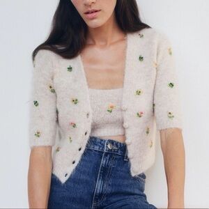ZARA EMBROIDERED BEAD CARDIGAN + MATCHING BRA TOP